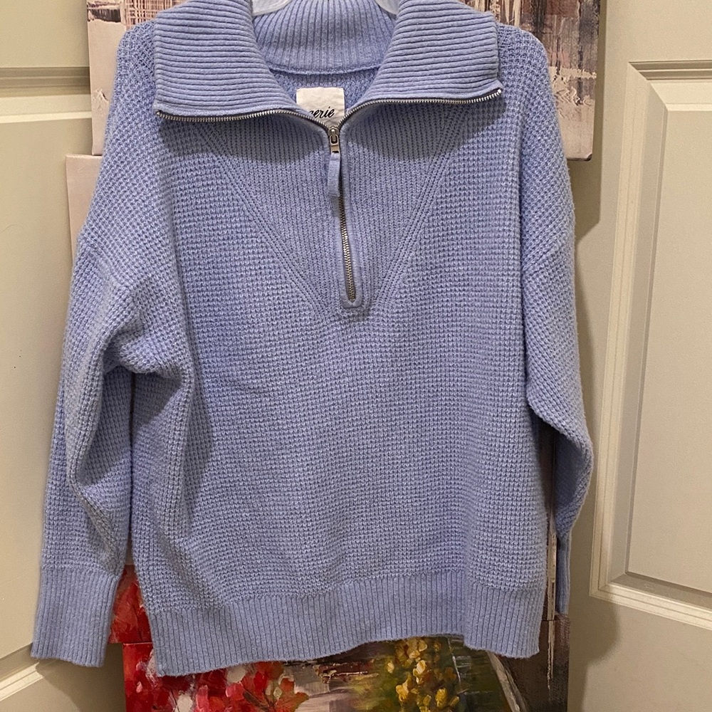 Aerie Light Blue Zip-Up Sweater